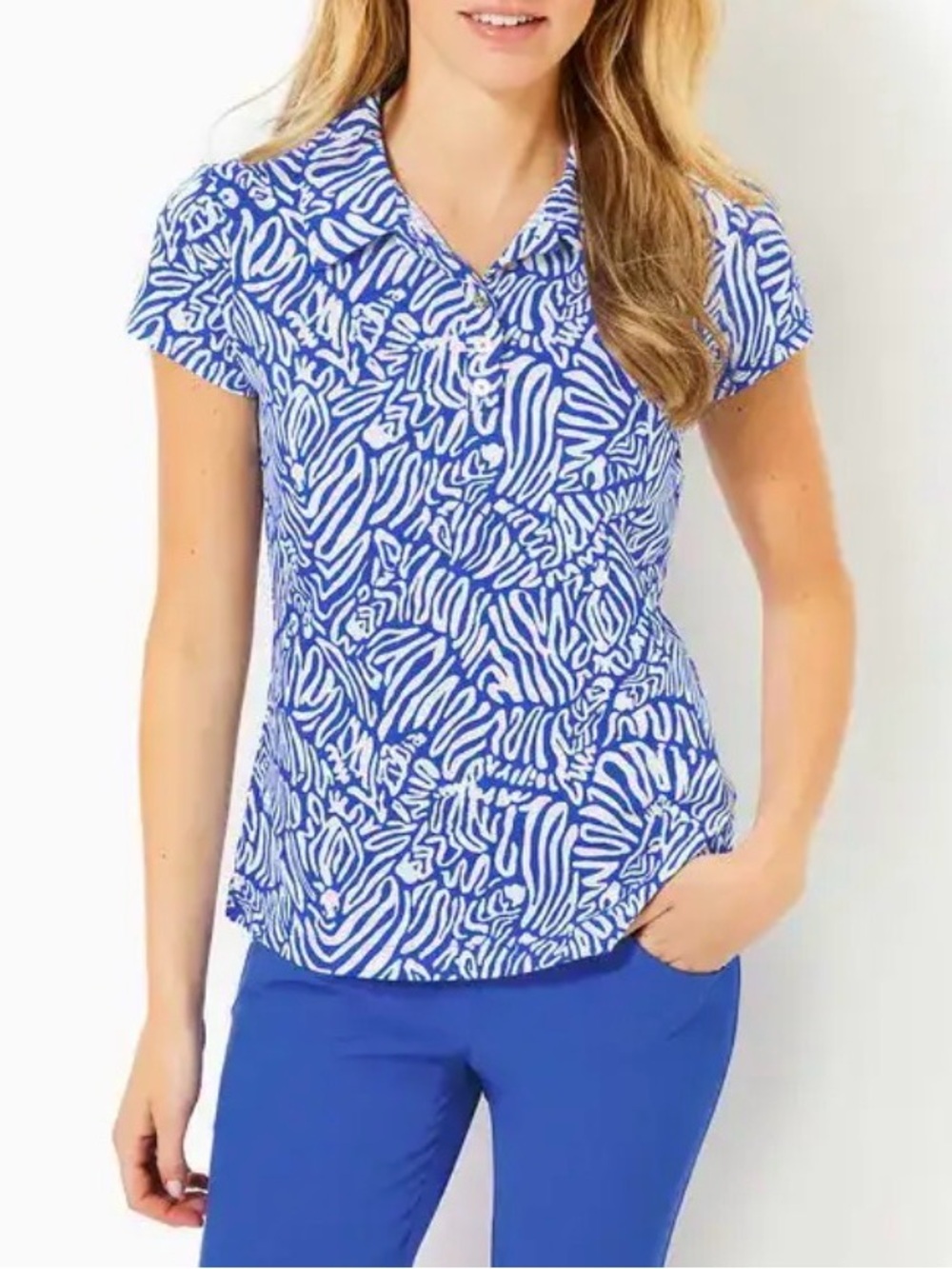 Lilly Pulitzer UPF 50+ Luxletic Frida Scallop Polo Top - L